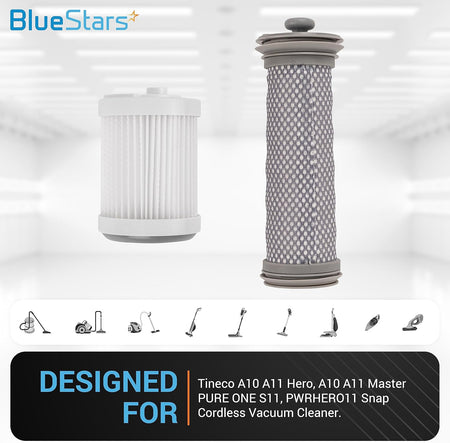 Replacement pre-filter and HEPA filter for Tineco A10, A11, and PURE ONE S11 cordless vacuum cleaners.
