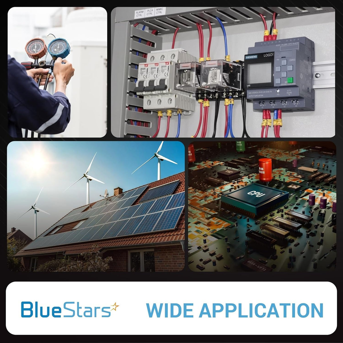 Collage showing various industrial and electronic applications for SSR-25DD solid state relays.
