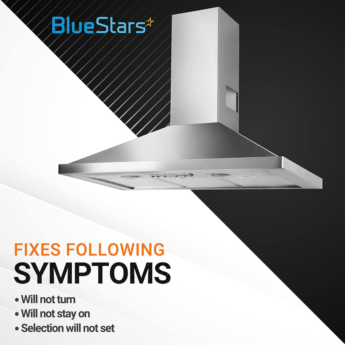 Stainless steel Wolf ventilation hood showing symptoms fixed by 811195 replacement knob kit.
