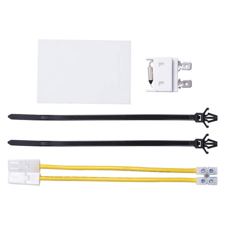 Dishwasher fuse kit including thermal fuse, protective shield, zip ties, and wire harness for Kenmore and Whirlpool units.