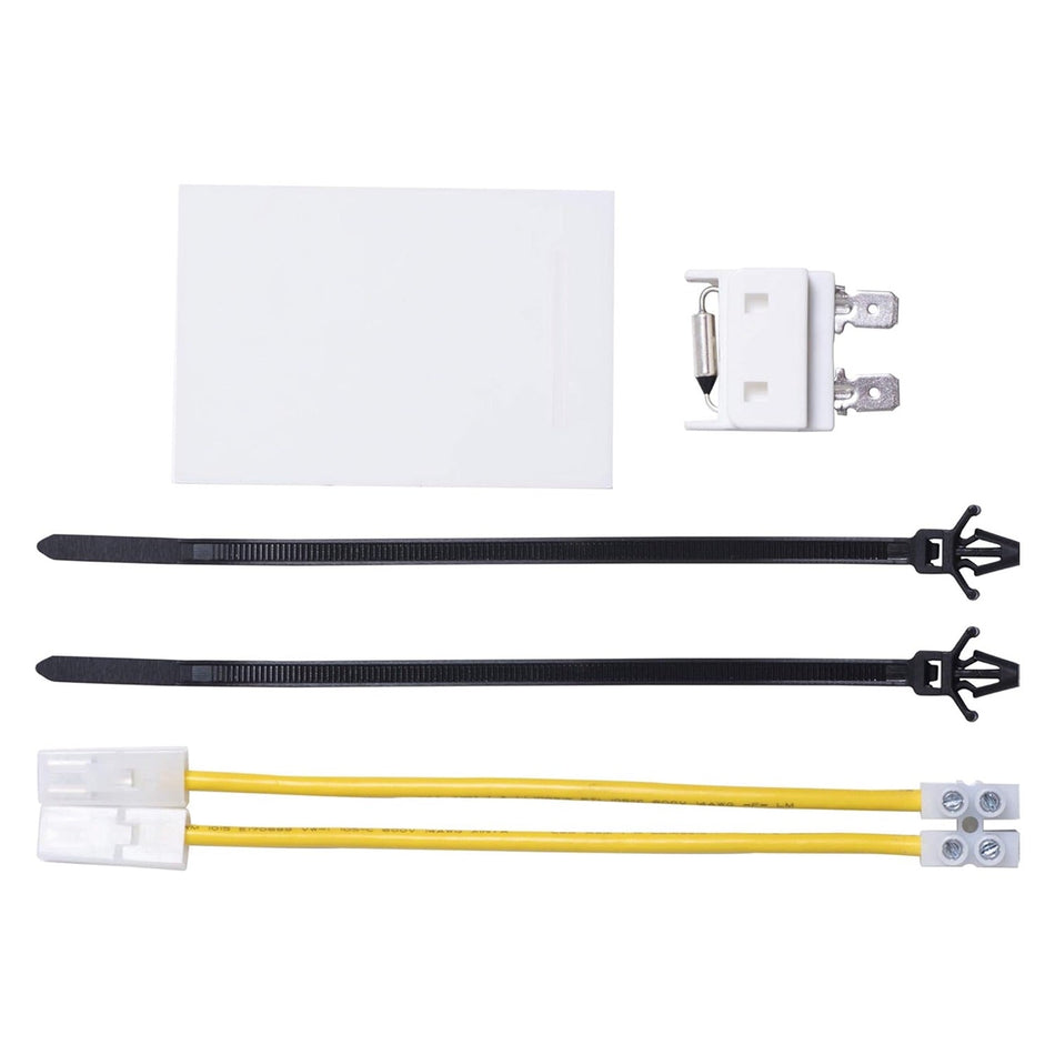 Dishwasher fuse kit including thermal fuse, protective shield, zip ties, and wire harness for Kenmore and Whirlpool units.