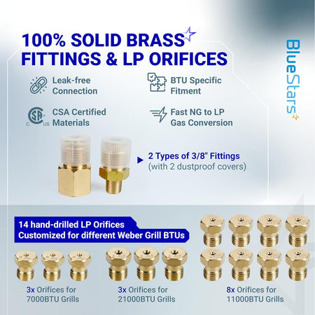 Natural Gas to Propane Conversion Kit Weber Genesis — brass fittings and LP orifices infographic