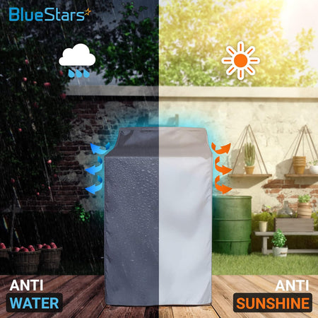 Silver top-load washing machine cover demonstrating waterproof and sun-resistant outdoor protection.