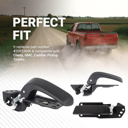 Black driver side interior door handle kit for Chevy, GMC, and Cadillac trucks, part number 20833606.