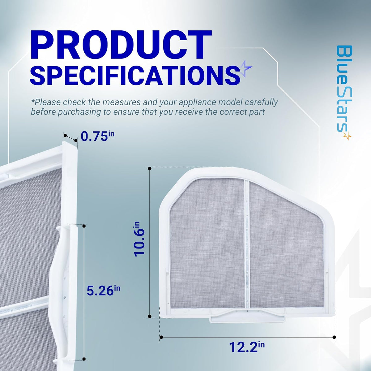 W10120998 dryer lint screen filter dimensions and product specifications diagram.