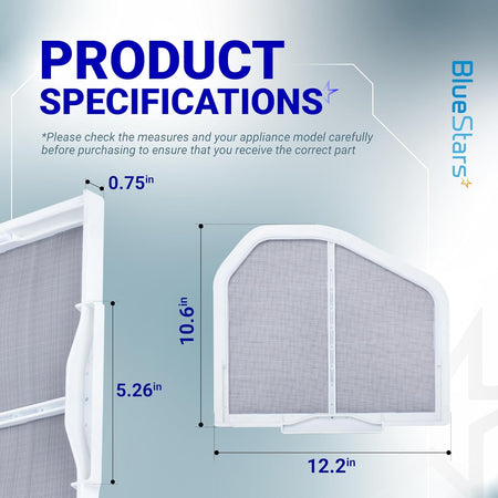 W10120998 dryer lint screen filter dimensions and product specifications diagram.