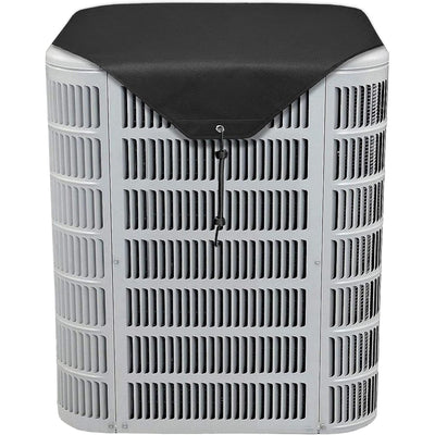 Black 32x32 inch 600D Oxford central air conditioner top cover installed on an outdoor AC unit.