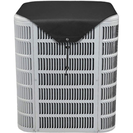 Black 32x32 inch 600D Oxford central air conditioner top cover installed on an outdoor AC unit.