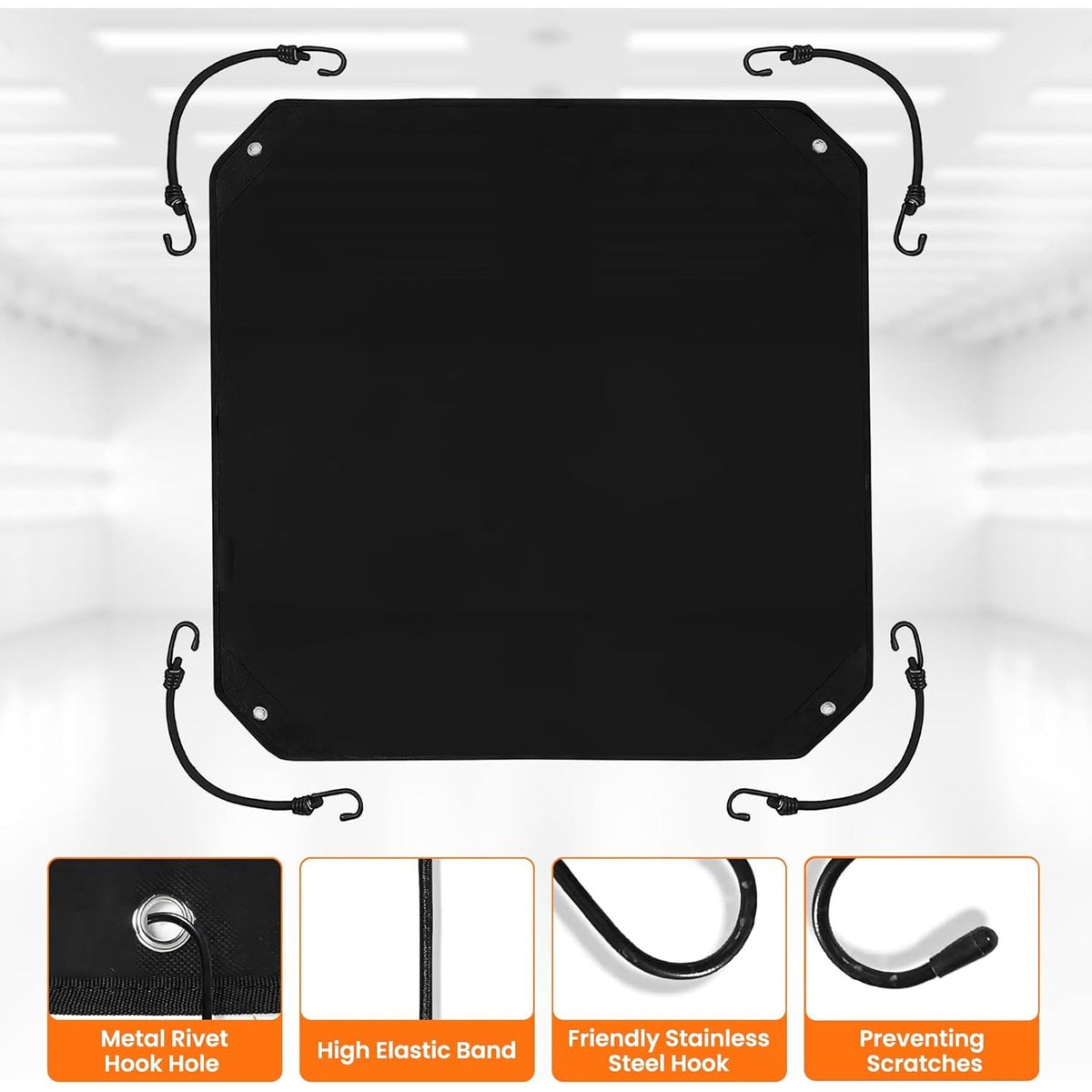 32x32 inch black central air conditioner cover with elastic bungee cords and metal hooks for outdoor units.