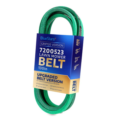 Green 7200523 replacement deck belt for Ariens and Gravely lawn mowers in branded BlueStars packaging.