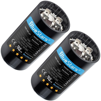 Two 108-130 uF 110-125 VAC CD60 round start capacitors for pool and well pumps.