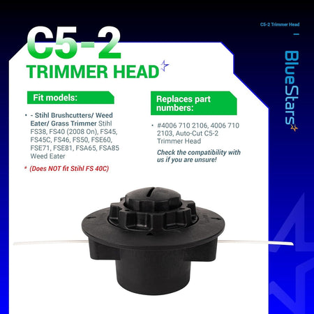 C5-2 feed trimmer head for Stihl brushcutters with compatibility and part number information graphic.