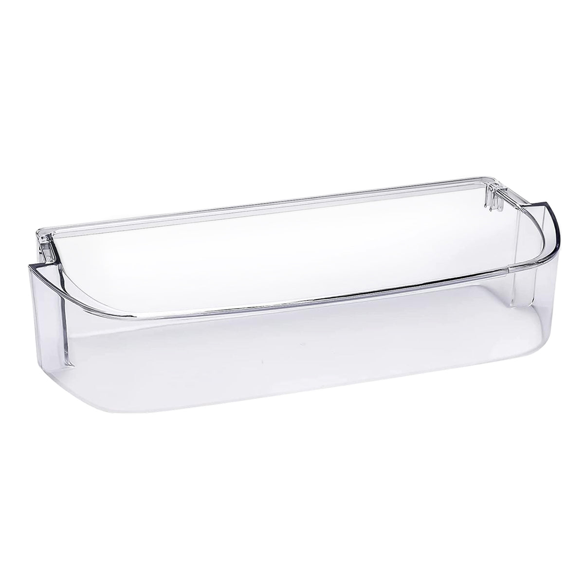 WPW10710203 refrigerator gallon door shelf bin, clear plastic product shown from the front