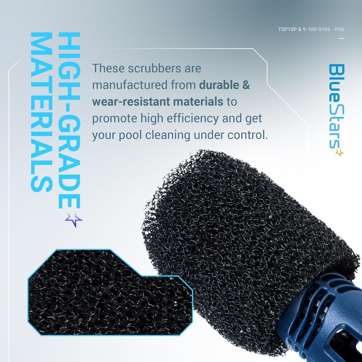 Close-up of durable black foam sweep hose scrubber for Polaris pool cleaners.
