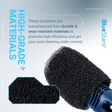 Close-up of durable black foam sweep hose scrubber for Polaris pool cleaners.