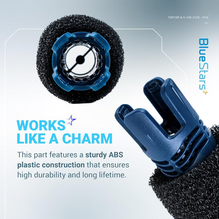 Close-up of BlueStars sweep hose scrubber replacement part with durable ABS plastic construction for pool cleaners.