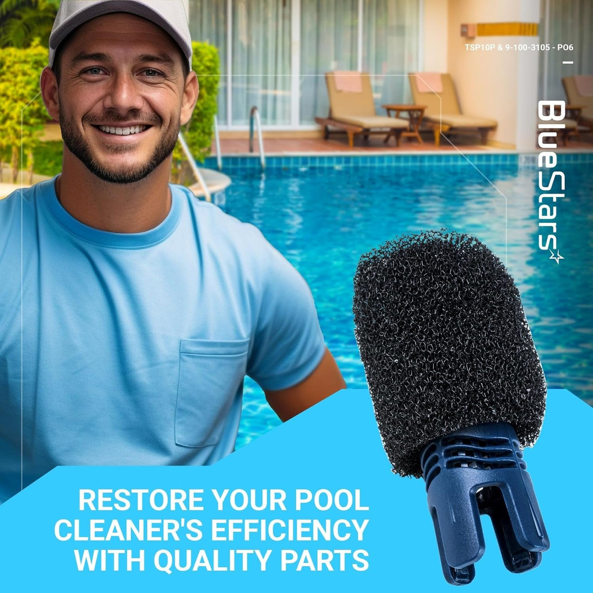Close-up of a black pool sweep hose scrubber replacement part for Polaris pool cleaners.