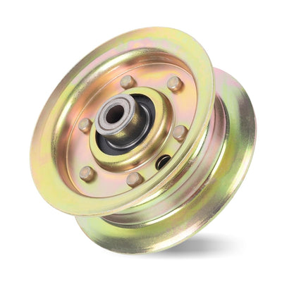 Flat idler pulley for Husqvarna, Poulan, and Craftsman riding lawn mowers, 3-7/8 inch OD.