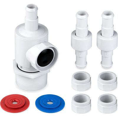 9-100-9001 UWF connector assembly kit with hose swivels, feed hose nuts, and red and blue washers.