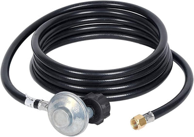 12-foot low pressure propane hose with QCC1 regulator and 3/8-inch female flare nut fitting.
