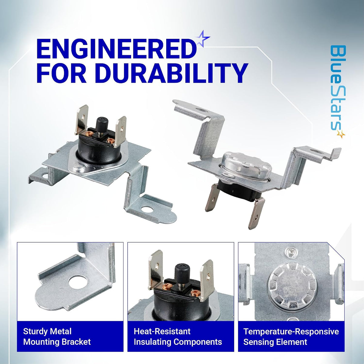 AGM30045804 Dryer Thermistor & Thermostat Kit showing two components with durability feature close-ups
