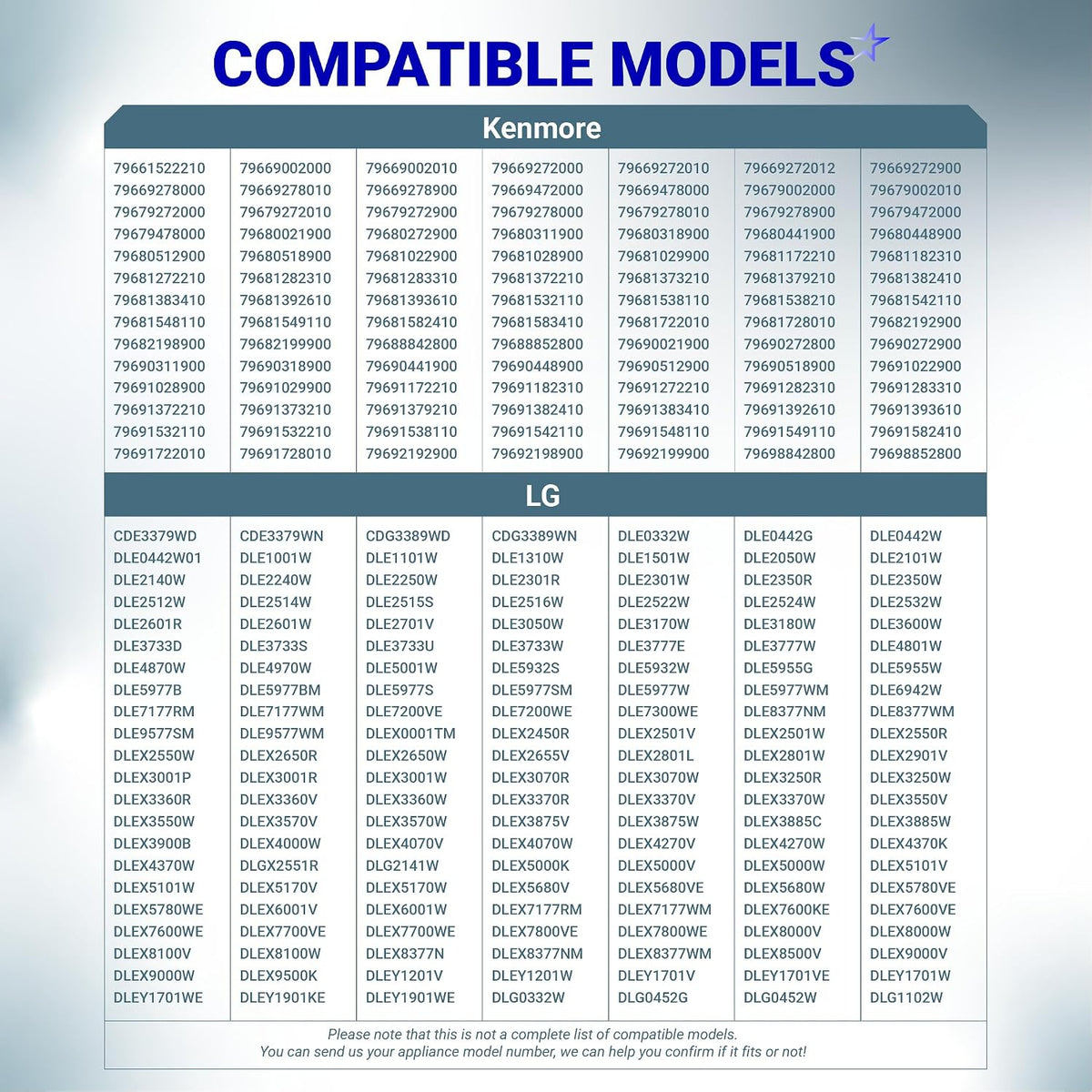 AGM30045804 Dryer Thermistor & Thermostat Kit compatibility chart for Kenmore and LG models
