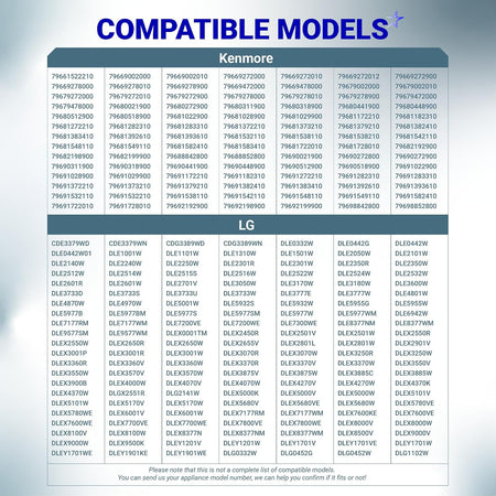 AGM30045804 Dryer Thermistor & Thermostat Kit compatibility chart for Kenmore and LG models