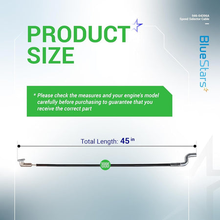 946-04396A speed selector cable showing 45-inch total length measurement diagram.
