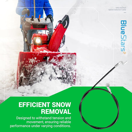 946-04396A 746-04396A speed selector cable for snow blowers shown against a green background with a snow blower graphic.