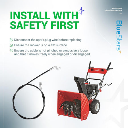 946-04396A speed selector cable with safety installation instructions for MTD snow blower.
