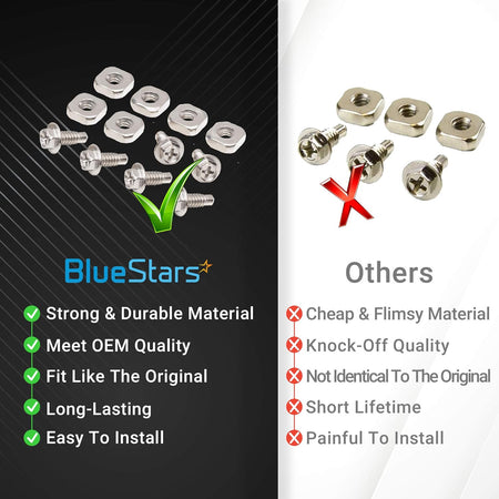 Comparison chart showing BlueStars dryer terminal block screw kit vs generic hardware quality.