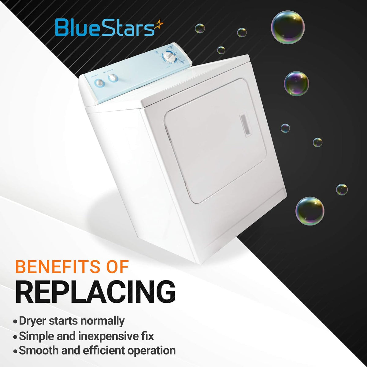 White dryer showing benefits of replacing terminal block screw kit for Whirlpool, Kenmore, and Maytag models.