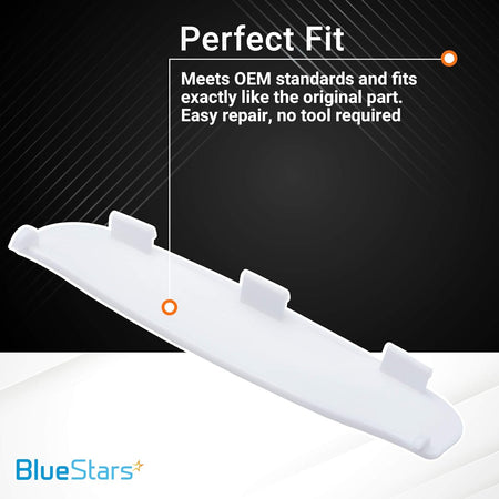 White WE01X20419 dryer door handle replacement part with OEM fitment graphic overlay.