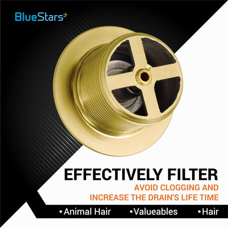 Gold threaded bathtub drain strainer insert for Tip-Toe tub trim kit.