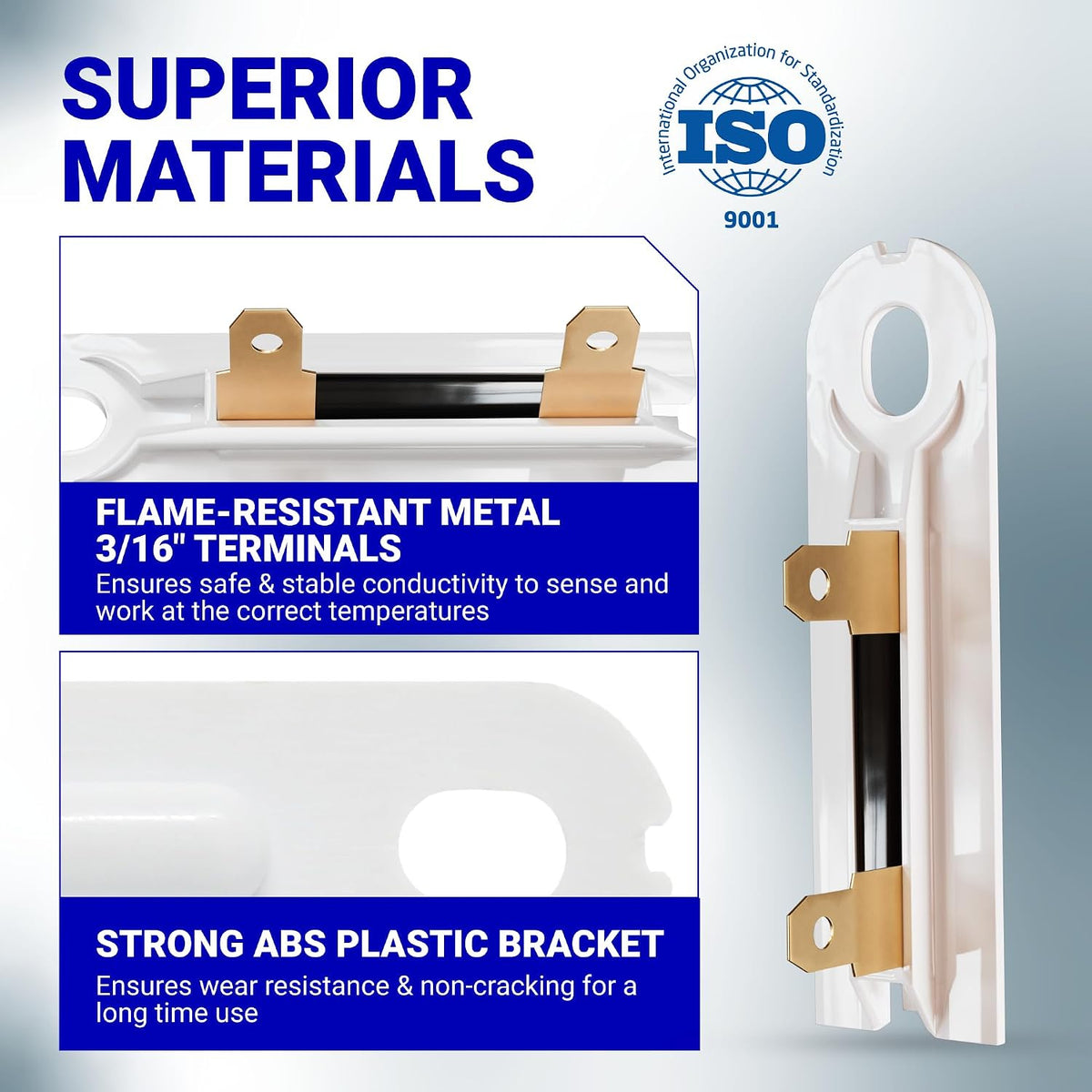 3392519 dryer thermal fuse, close-up showing flame-resistant 3/16-inch terminals and ABS plastic bracket
