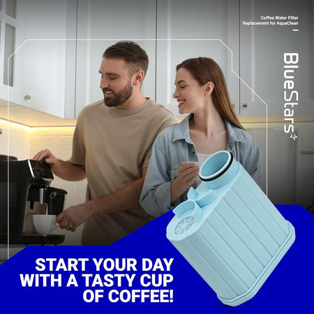 BlueStars activated carbon water filter replacement for Philips Saeco AquaClean coffee machines.