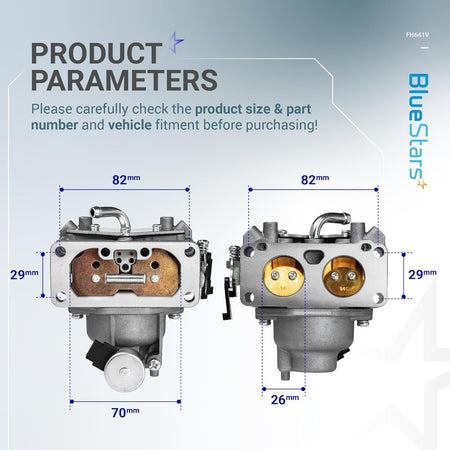 15004-1010 carburetor kit showing dimensional technical drawing and measurements for engine part fitment.