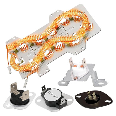 Samsung dryer heating element assembly with thermal fuse and thermostat kit.