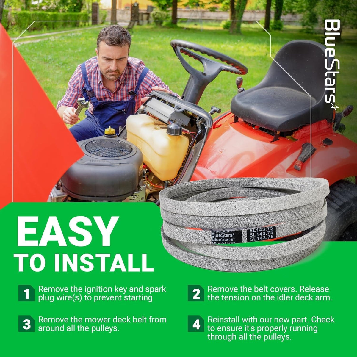 Instructional graphic showing 604817 mower deck belt installation steps for Hustler zero-turn mowers.
