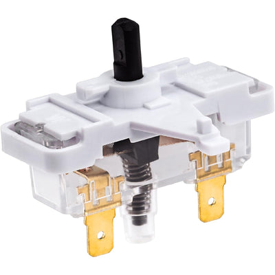 WE4M416 dryer push-to-start switch replacement with white housing and metal terminals.