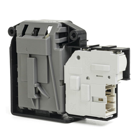 EBF61315802 LG washer door lock switch assembly with grey and white plastic housing and electrical terminal connectors.