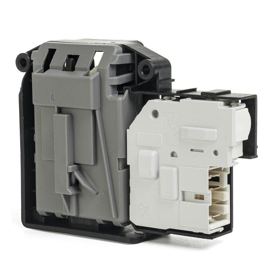 EBF61315802 LG washer door lock switch assembly with grey and white plastic housing and electrical terminal connectors.