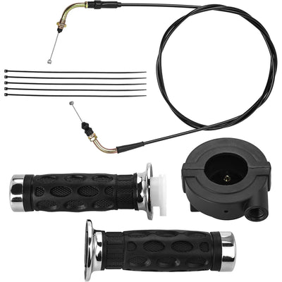 7/8 inch twist throttle grip and cable kit for GY6 50cc-150cc scooters with black rubber handles and housing.