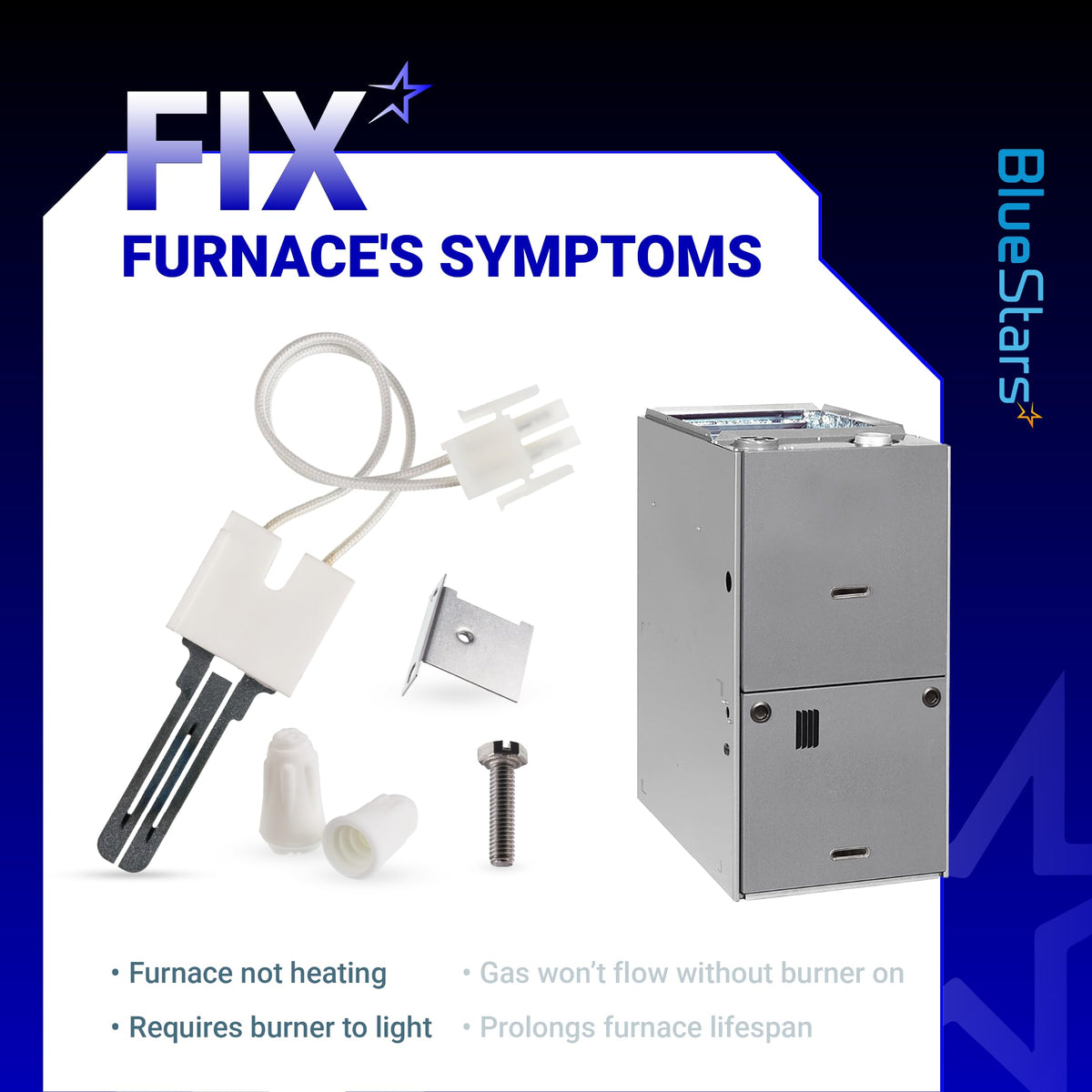 B1401018 furnace igniter kit with mounting hardware and wire nuts for Goodman, Amana, and Janitrol furnaces.