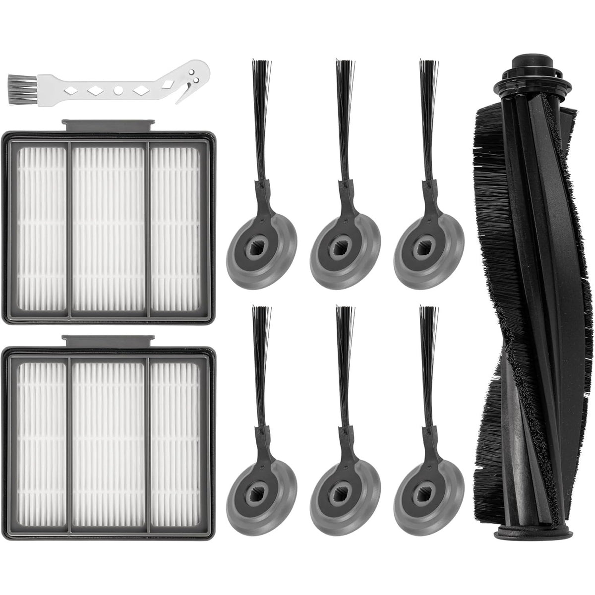 Full replacement accessory kit for Shark ION robot vacuums including roller brush, six side brushes, and two filters.