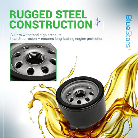 Close-up of 49065-7007 oil filter for Kawasaki FR and FS series engines showing rugged steel construction.