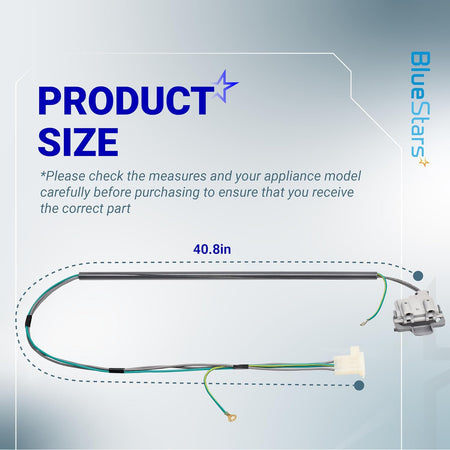 3355458 Washer Lid Switch, product size diagram showing a 40.8-inch wiring harness and connector