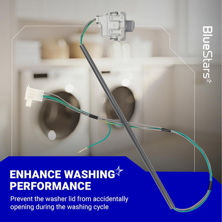 3355458 Washer Lid Switch Replacement, shown with wiring harness in front of a top-load washer