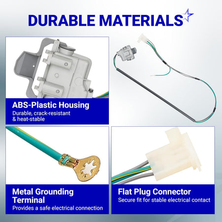 3355458 Washer Lid Switch Replacement, showing ABS housing, metal grounding terminal, and flat plug connector