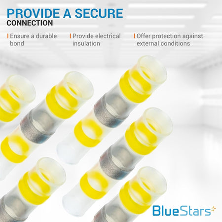 Yellow 12-10 AWG solder seal wire connectors providing secure electrical insulation and protection.